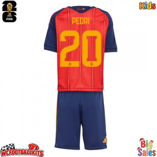 Spain Pedri Gonzalez #20 Replica Home Stadium Kit for Kids World Cup 2026 Short Sleeve (+ pants)